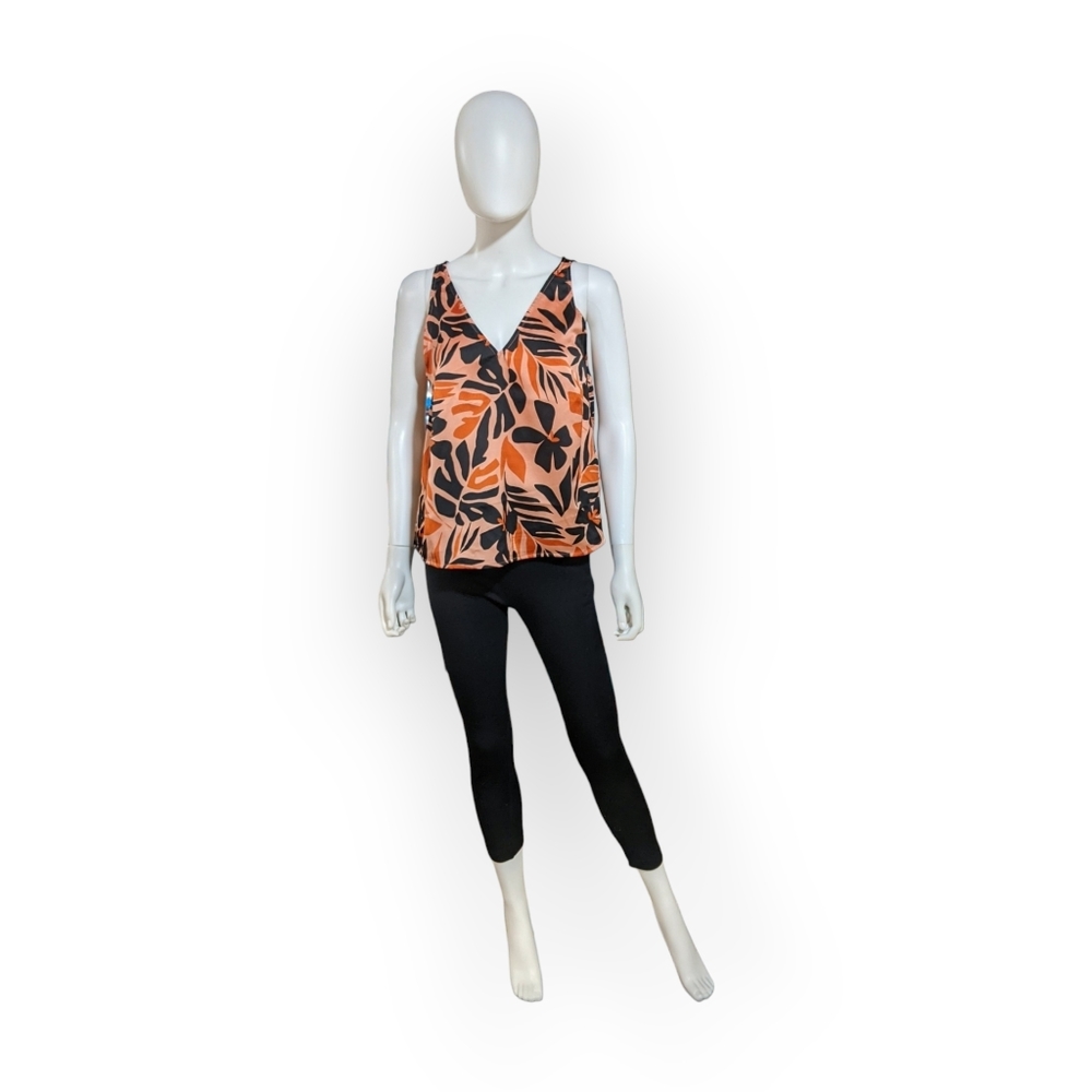 Old Navy Orange Floral Sleeveless Satin Top, S - Picture 3 of 9